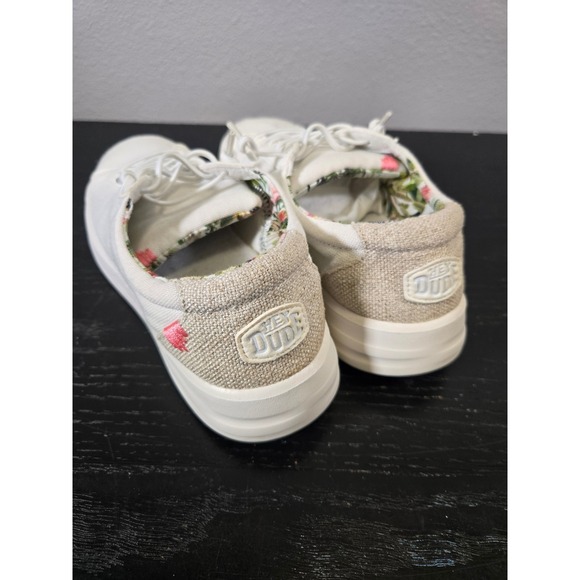 Hey Dude Shoes - Hey Dude White Canvas Floral Lining Casual Slip On Sneakers Size 7
